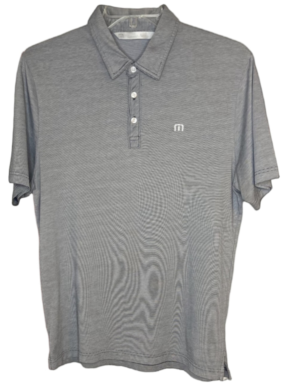 TravisMathew Men’s Large The Zinna Polo Shirt Gray Micro Stripe Golf Performance